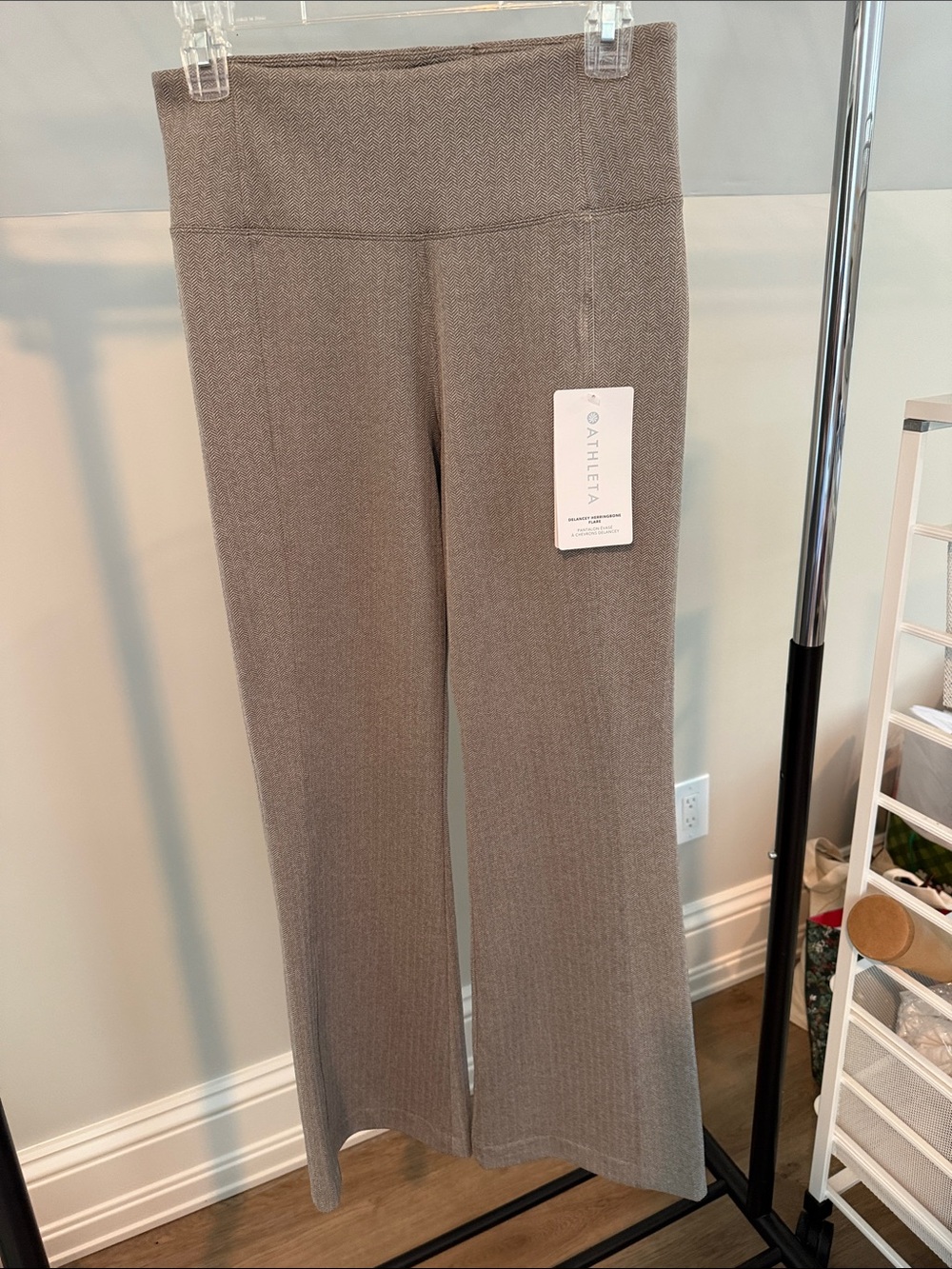 Athleta Neutral Taupe Wide-Leg Ribbed Knit Pants